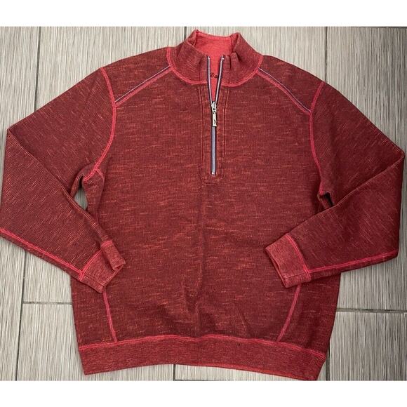 Tommy Bahama Men’s Reversible Flipshore Red Half Zip Sweater Large - Picture 1 of 8
